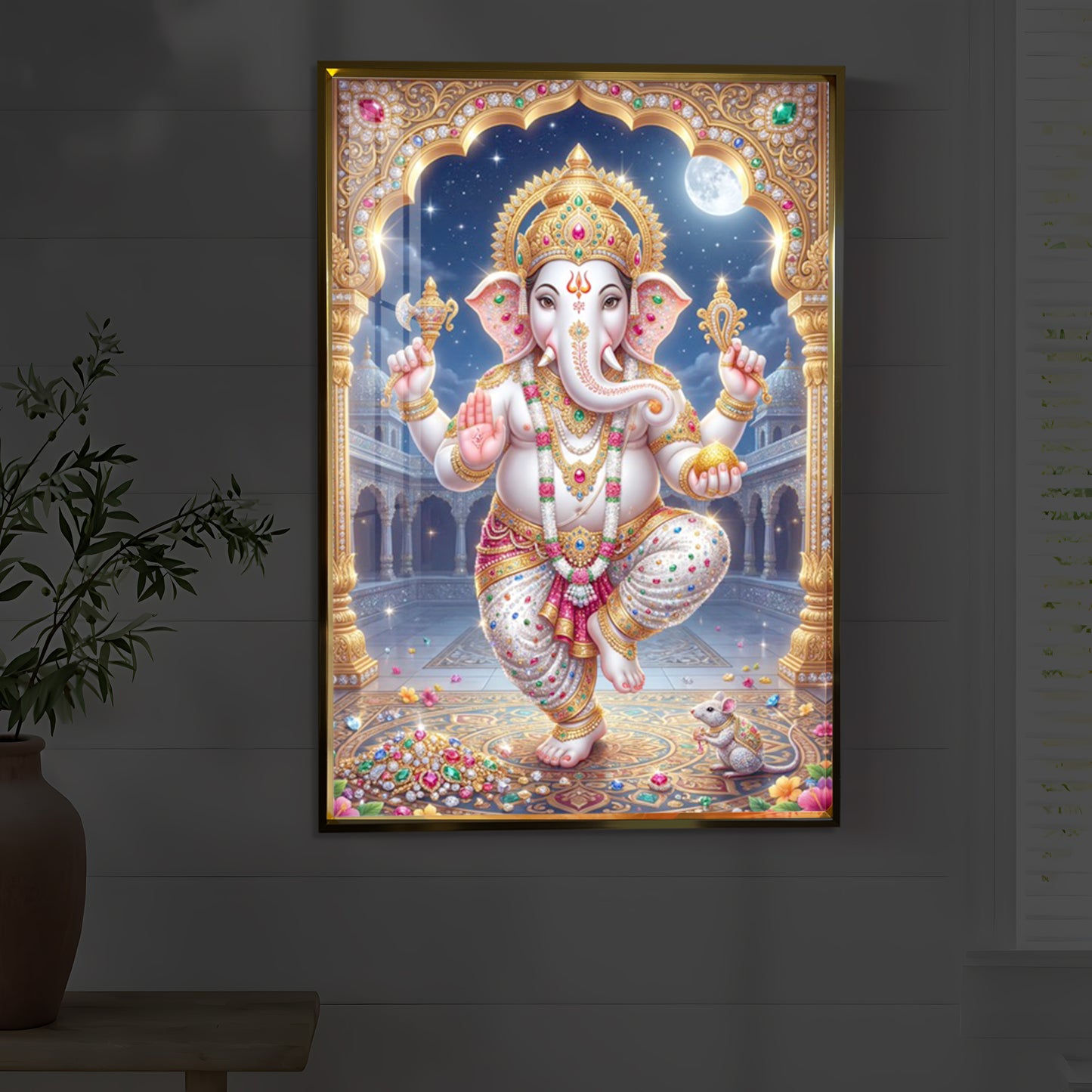 Hindu Shree Ganesh Modern Luxury Backlight Vertical Wall Art