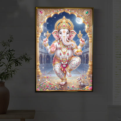 Hindu Shree Ganesh Modern Luxury Backlight Vertical Wall Art