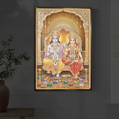 Lord Rama and Goddess Sita Modern Luxury Backlight Vertical Wall Art