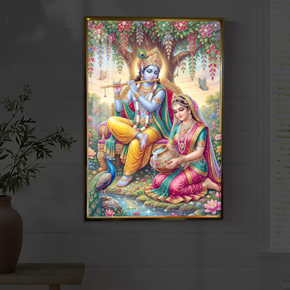 Krishna’s Flute with Radha’s Devotion Modern Luxury Backlight Vertical Wall Art