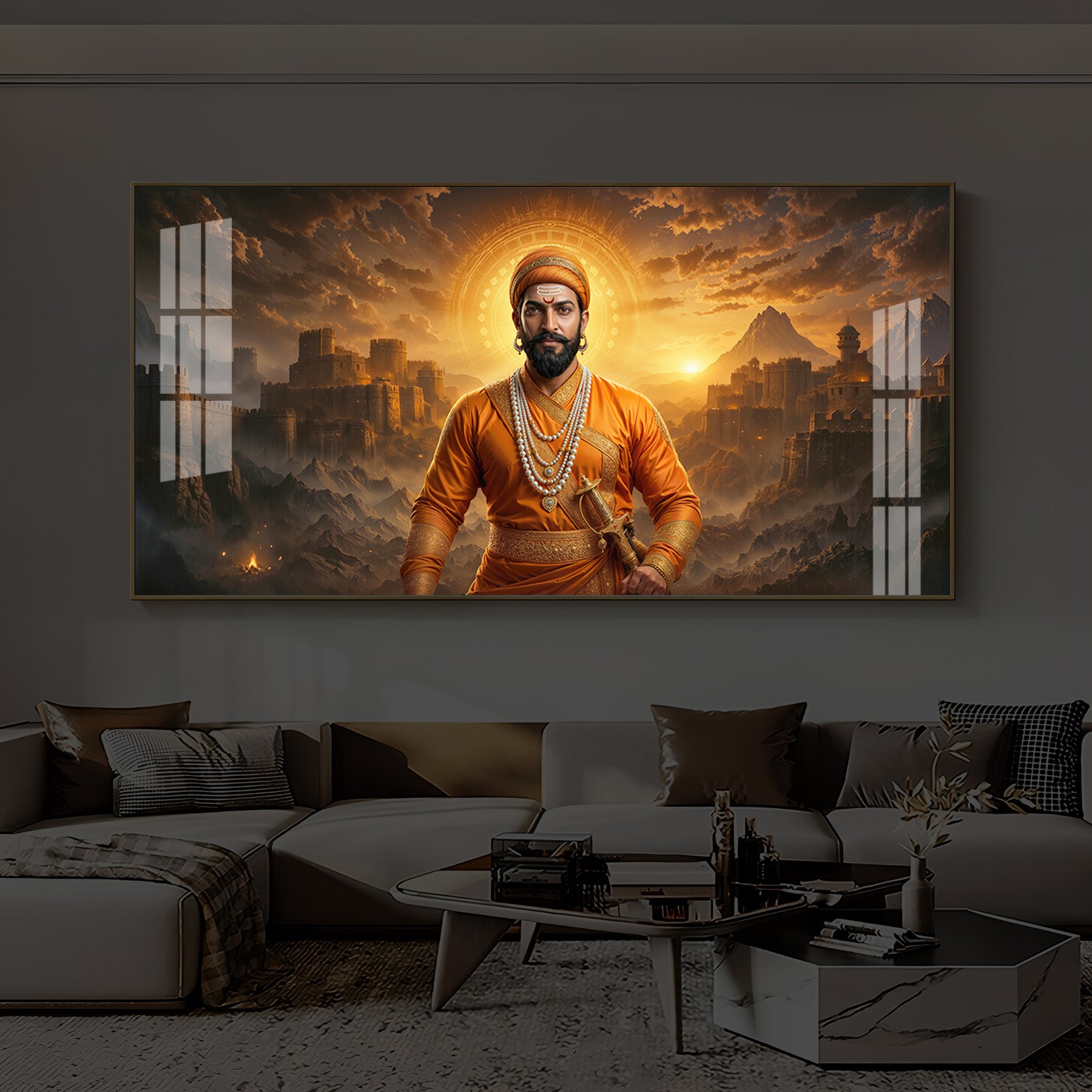 Chhatrapati Shivaji Maharaj Modern Luxury Backlight Horizontal Wall Art