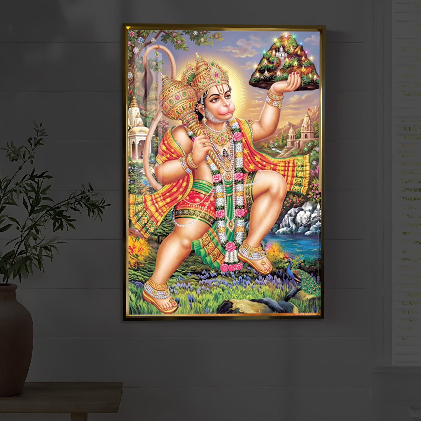 Hindu God Lord Hanuman Ji Modern Luxury Backlight Vertical Wall Art