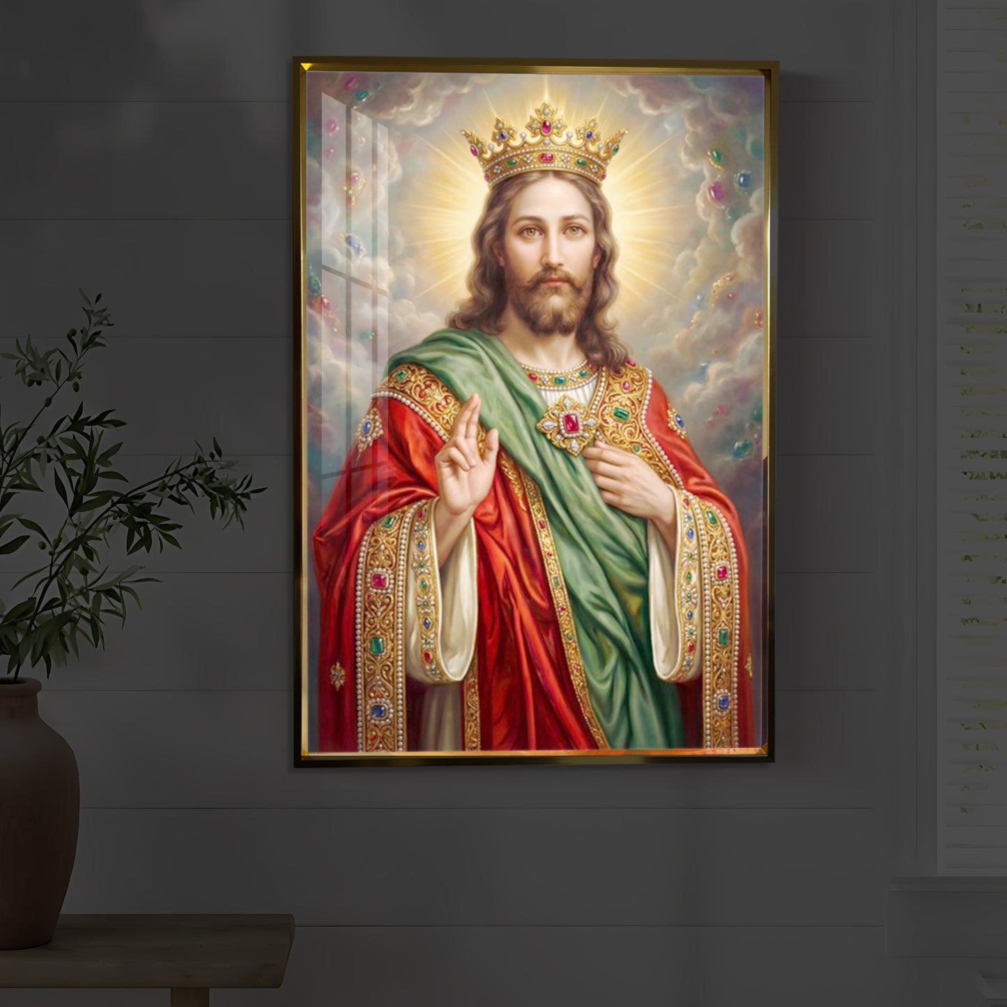 Christ The King Jesus Modern Luxury Backlight Vertical Wall Art