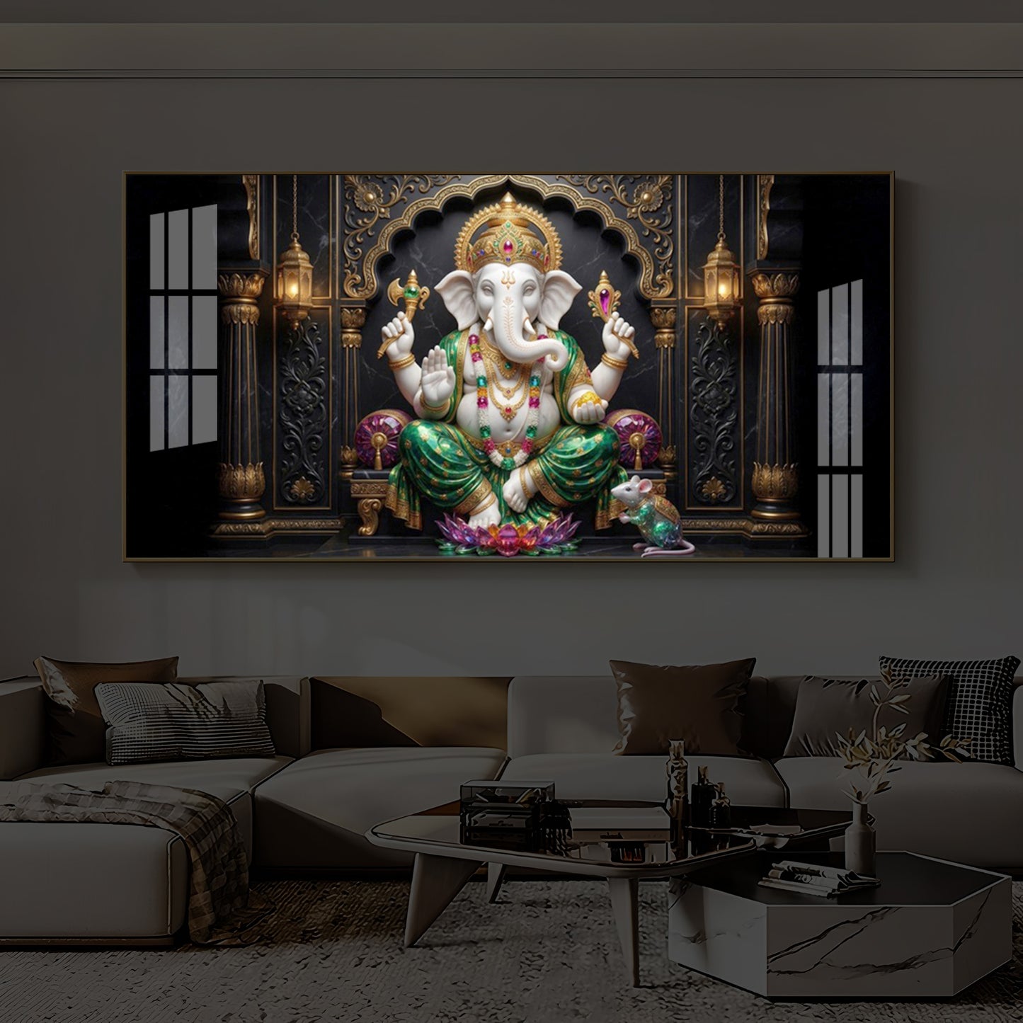 Majestic Lord Ganesha Luxury Backlight Horizontal Wall Art