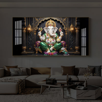 Majestic Lord Ganesha Luxury Backlight Horizontal Wall Art