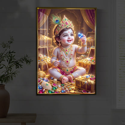 Little Lord Krishna Ji Modern Luxury Backlight Vertical Wall Art