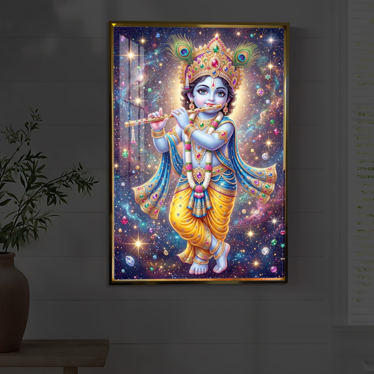 Bal Shree Krishna Modern Luxury Backlight Vertical Wall Art