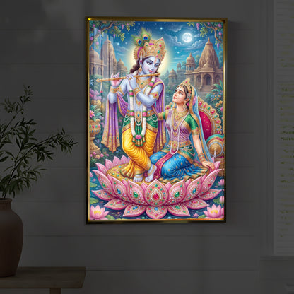 Goddess Radha and God Krishna Modern Luxury Backlight Vertical Wall Art