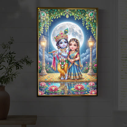 Little Radha Krishna Modern Luxury Backlight Vertical Wall Art