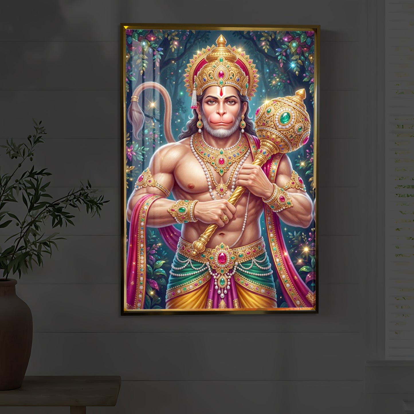 Pavan Putra Hanuman Ji Modern Luxury Backlight Vertical Wall Art