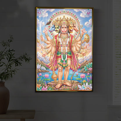 Panchmukhi Lord Hanuman Ji Modern Luxury Backlight Vertical Wall Art