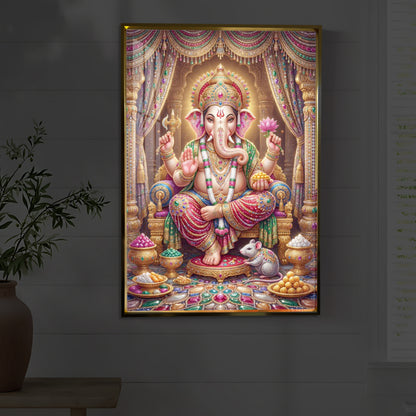 Shree Ganesh Darbar Modern Luxury Backlight Vertical Wall Art