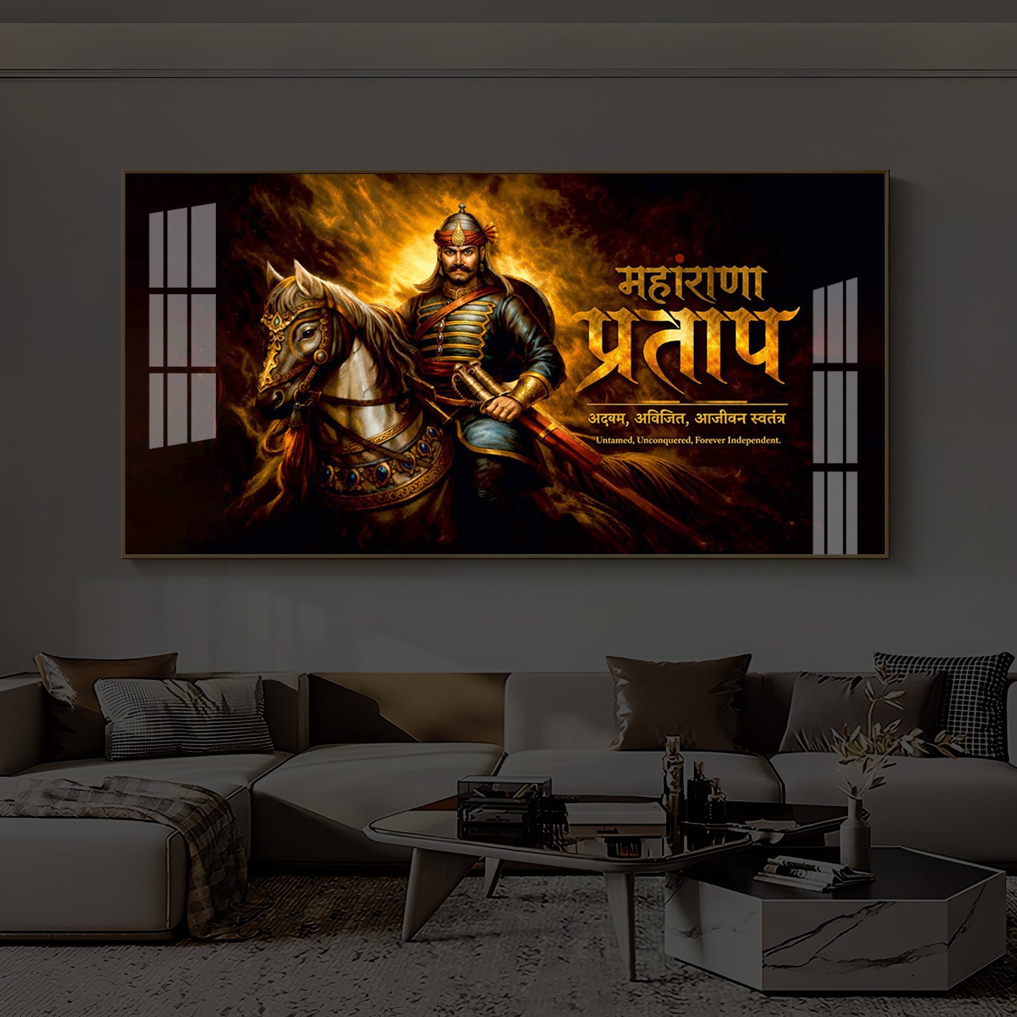 Rajput Warrior Maharana Pratap Modern Luxury Backlight Horizontal Wall Art