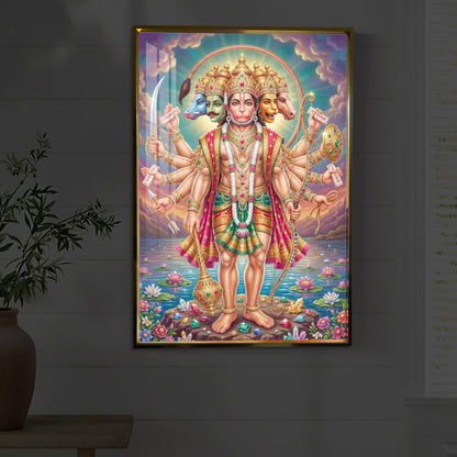 Spiritual Panchamukhi Hanuman Modern Luxury Backlight Vertical Wall Art