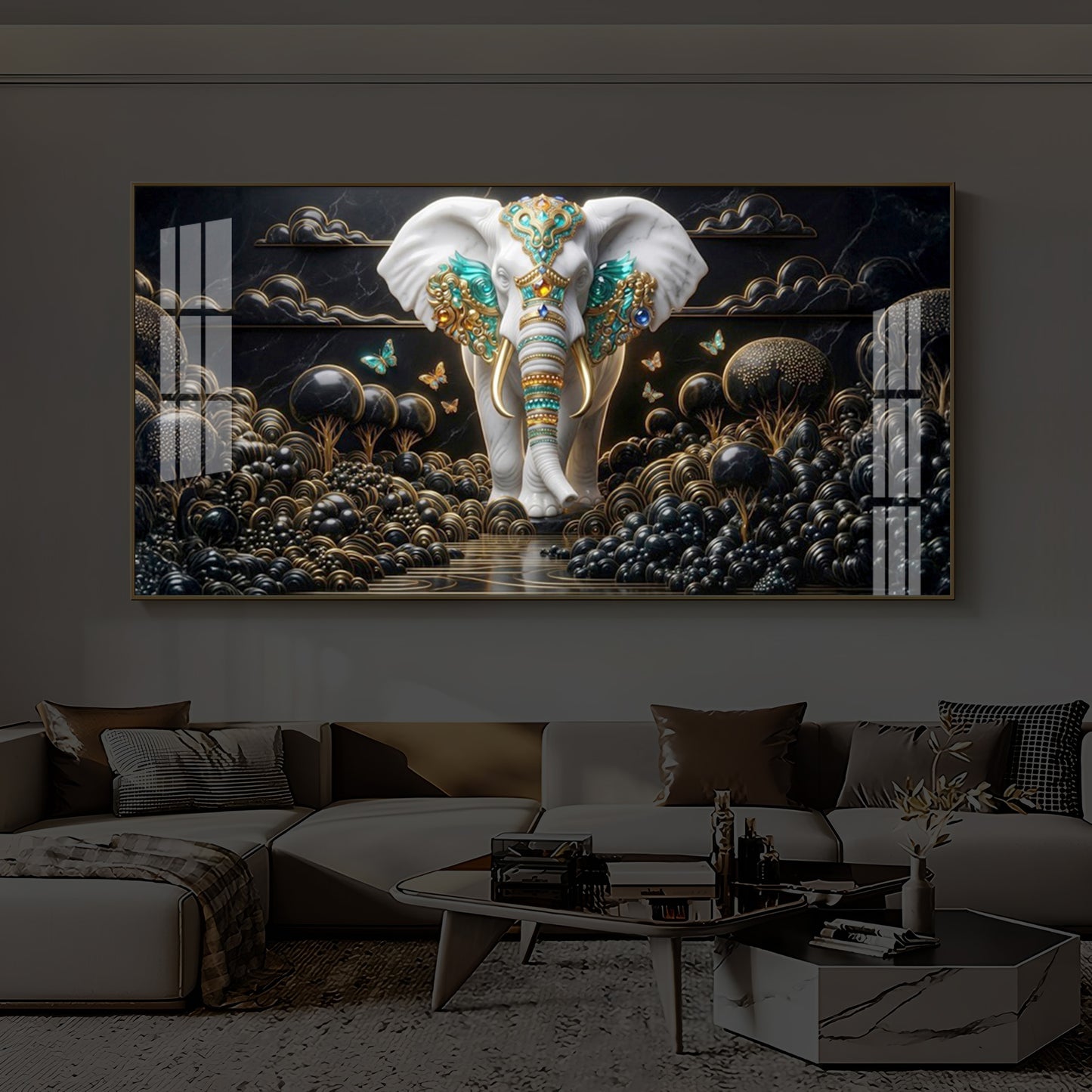 Majestic Elephant Modern Luxury Backlight Horizontal Wall Art