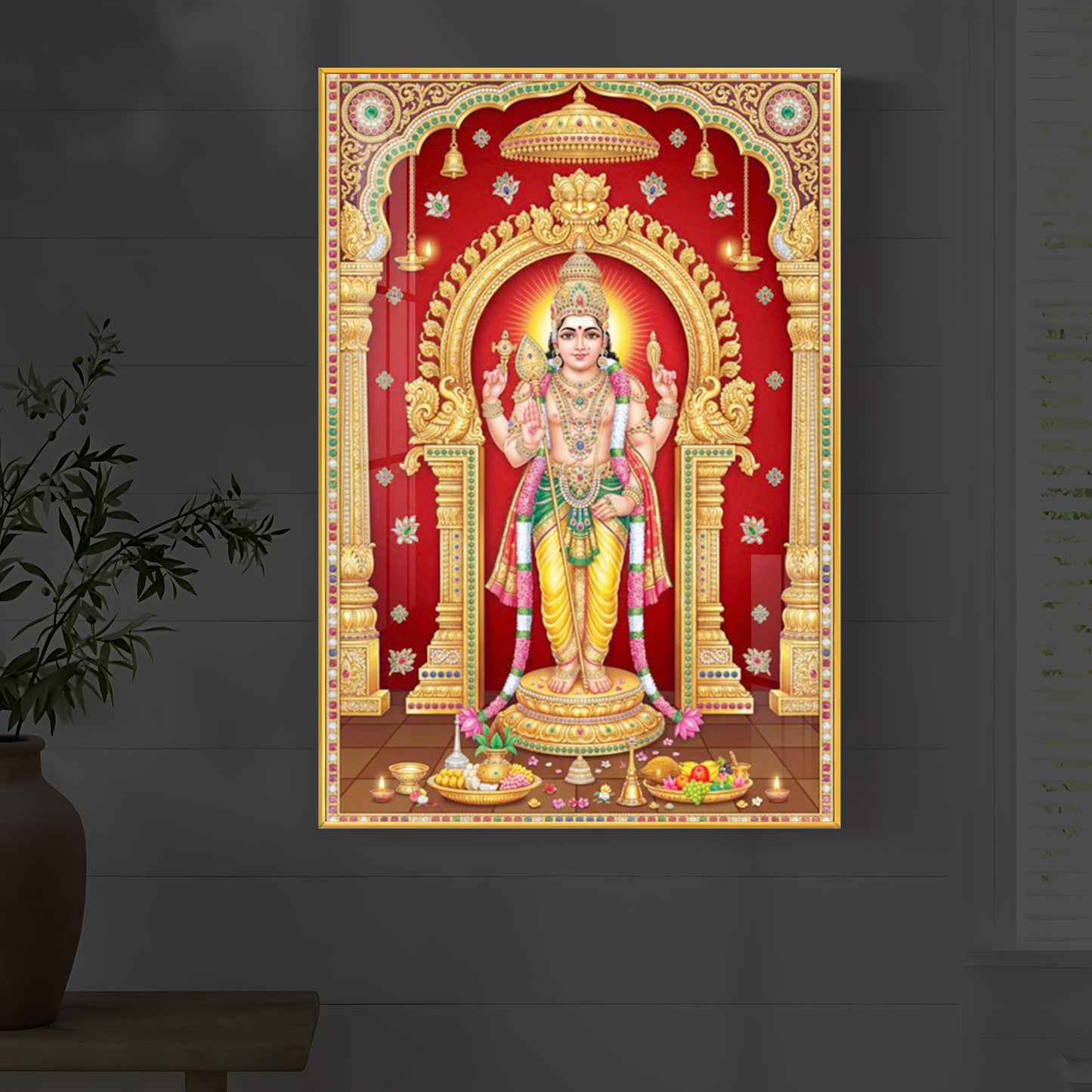 Son of Shiva Lord Murugan Modern Luxury Backlight Vertical Wall Art