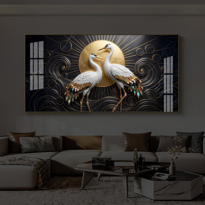 White Crane Modern Luxury Backlight Horizontal Wall Art
