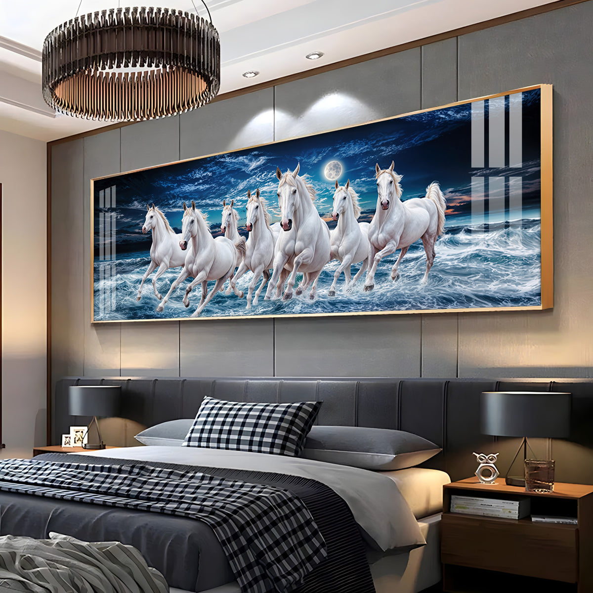High-Quality Vastu Seven Running Horse Premium Acrylic Horizontal Wall Art