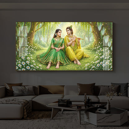 Divine Love Radhe Krishna Modern Luxury Backlight Horizontal Wall Art