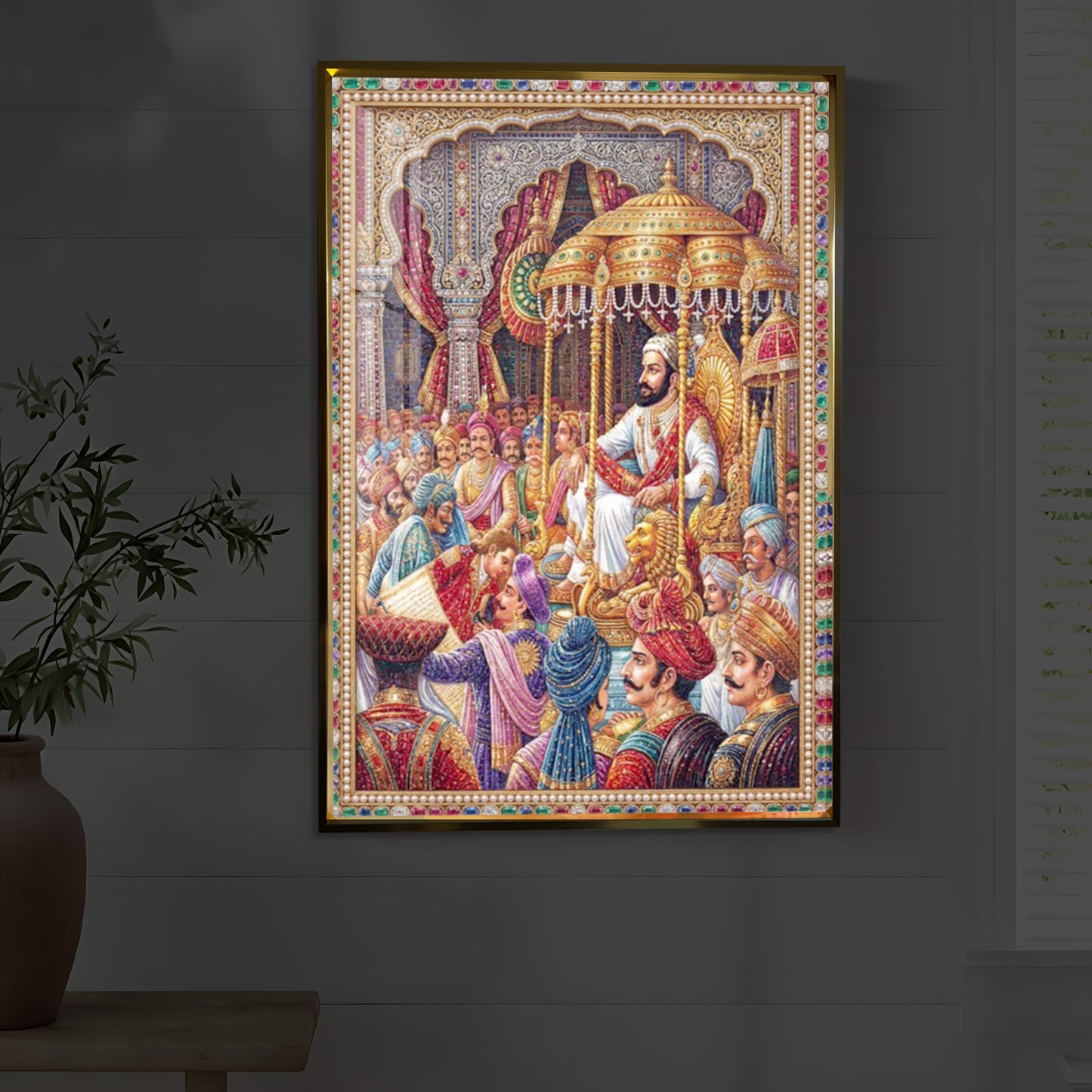 Darbar of Chhatrapati Shivaji Maharaj Modern Luxury Backlight Vertical Wall Art