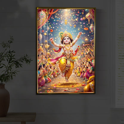 Krishna Janmashtami Modern Luxury Backlight Vertical Wall Art