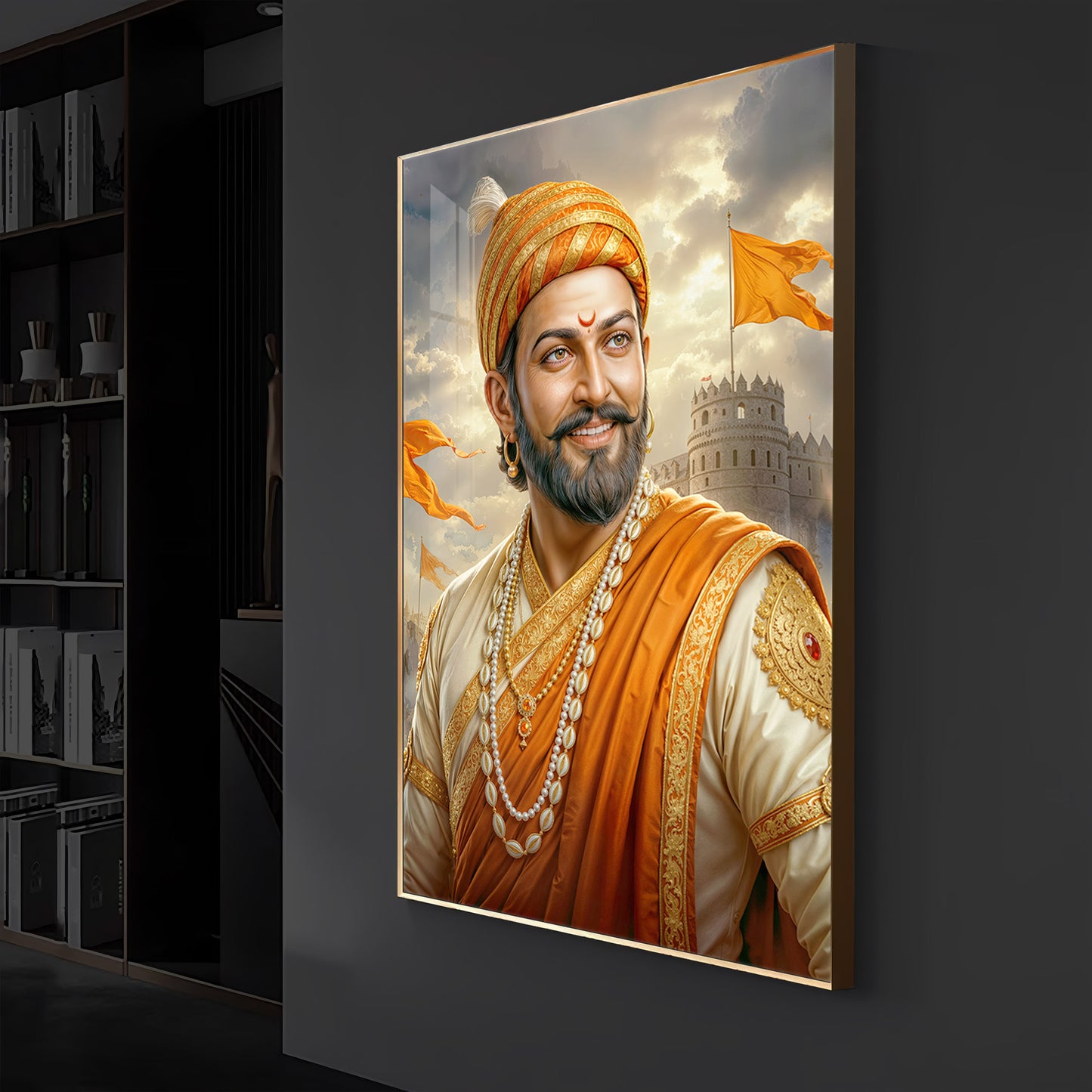 King Of Maratha Chhatrapati Shivaji Maharaj Modern Luxury Backlight Vertical Wall Art