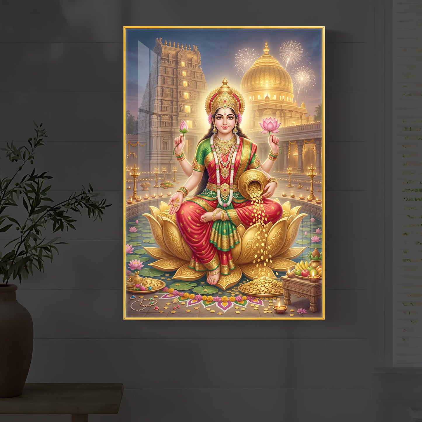 Lakshmi Ji Modern Luxury Backlight Vertical Wall Art
