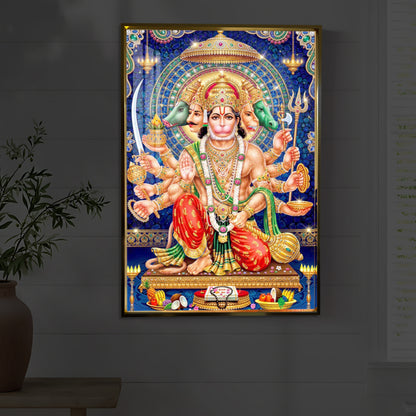Panchamukhi Hanuman Ji Modern Luxury Backlight Vertical Wall Art