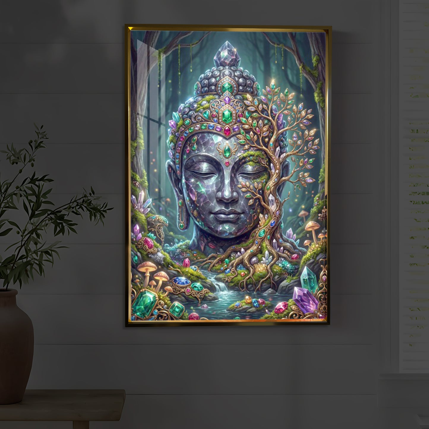 Lord Gautam Buddha Modern Luxury Backlight Vertical Wall Art