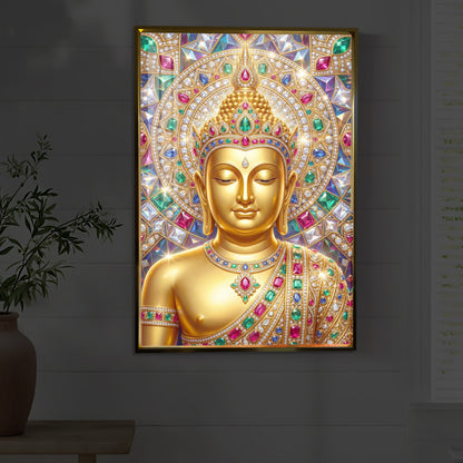 Exquisite Golden Buddha Modern Luxury Backlight Vertical Wall Art