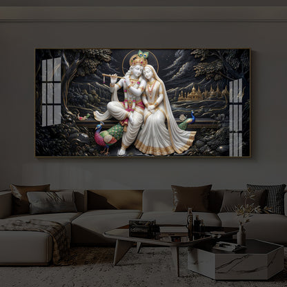 Divine Harmony Radha Krishna Modern Luxury Backlight Horizontal Wall Art