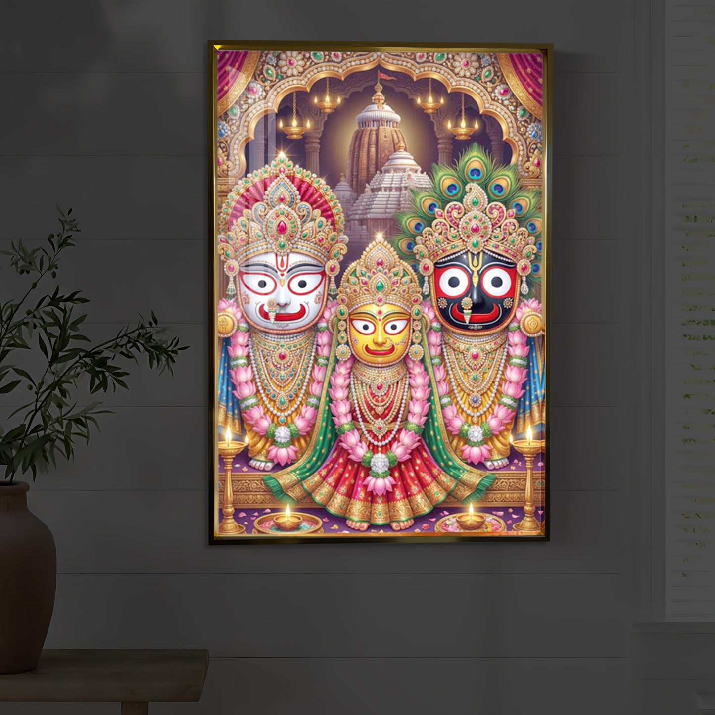 Blessings Of Lord Jagannath Modern Luxury Backlight Vertical Wall Art