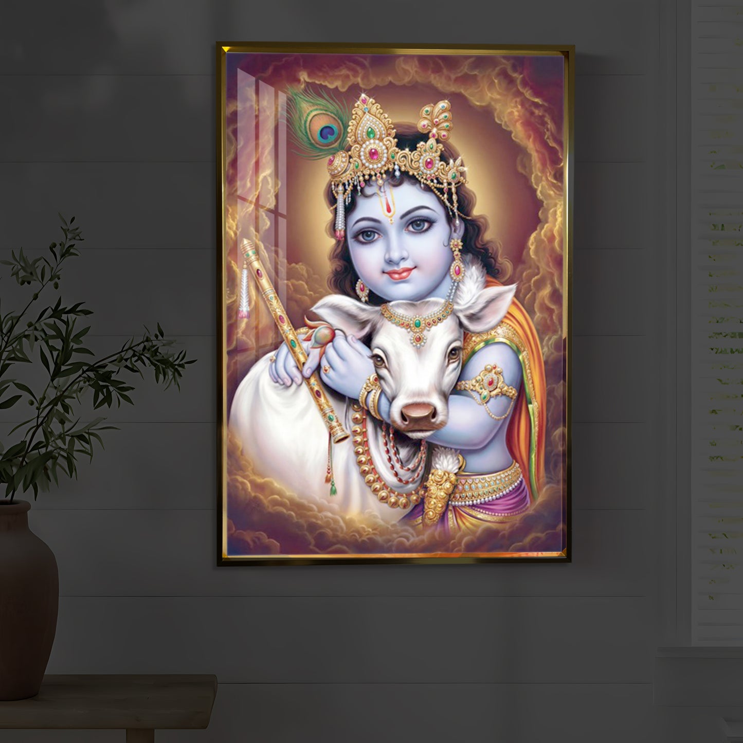 Sri krishna God Modern Luxury Backlight Vertical Wall Art