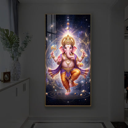 Shree Ganesha's Celestial Embrace Modern Luxury Backlight Vertical Wall Art