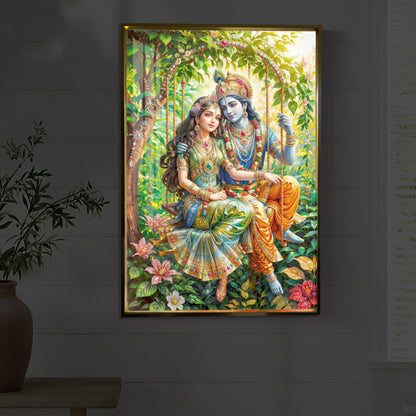 Radha Krishna Modern Luxury Backlight Vertical Wall Art