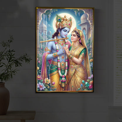 Goddess Shri Radha and God Krishna Modern Luxury Backlight Vertical Wall Art