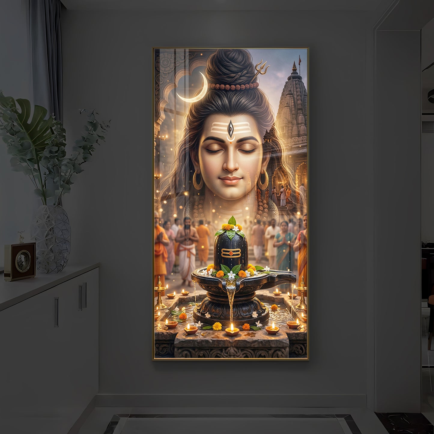 Lord Shiva Modern Luxury Backlight Vertical Wall Art