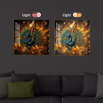 Lord Murugan’s Majestic Peacock Modern Luxury Backlight Square Wall Art