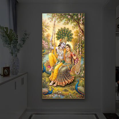 Jai Shri Radha Krishna Modern Luxury Backlight Vertical Wall Art