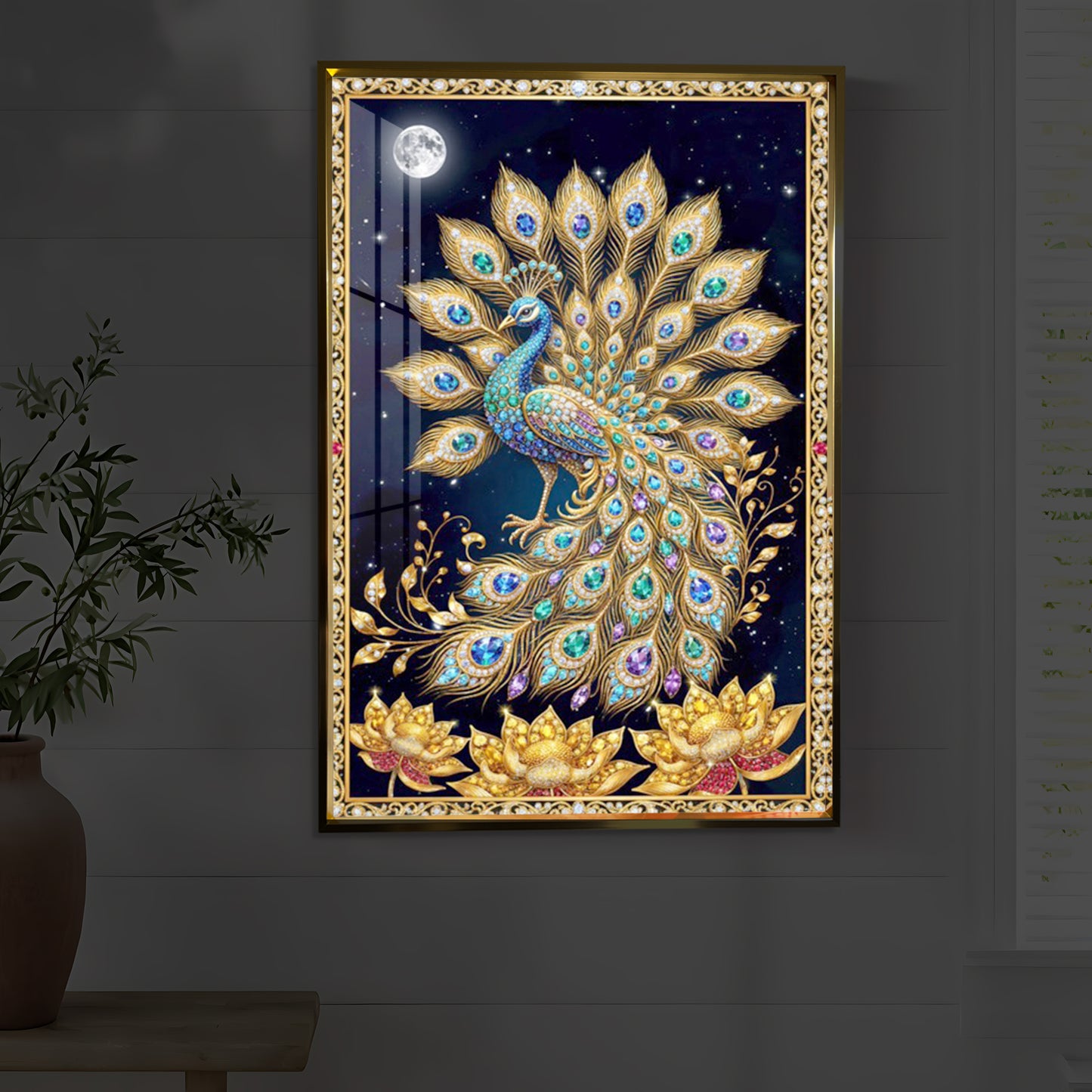 Majestic Vastu Peacock Modern Luxury Backlight Vertical Wall Art