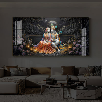 Hindu Deity Radha Krishna Modern Luxury Backlight Horizontal Wall Art
