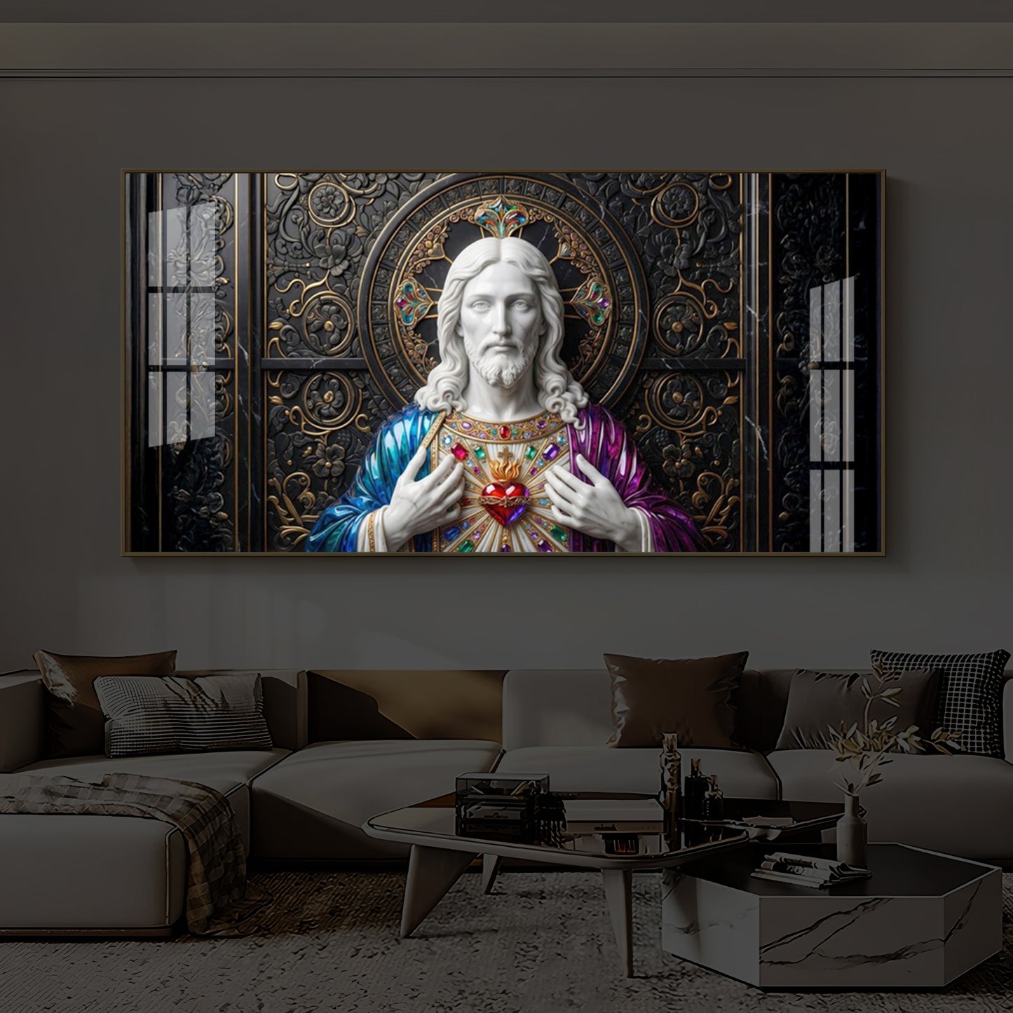 Sacred Heart Of Jesus Modern Luxury Backlight Horizontal Wall Art