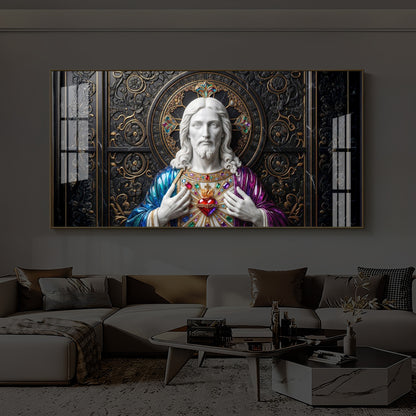 Sacred Heart Of Jesus Modern Luxury Backlight Horizontal Wall Art
