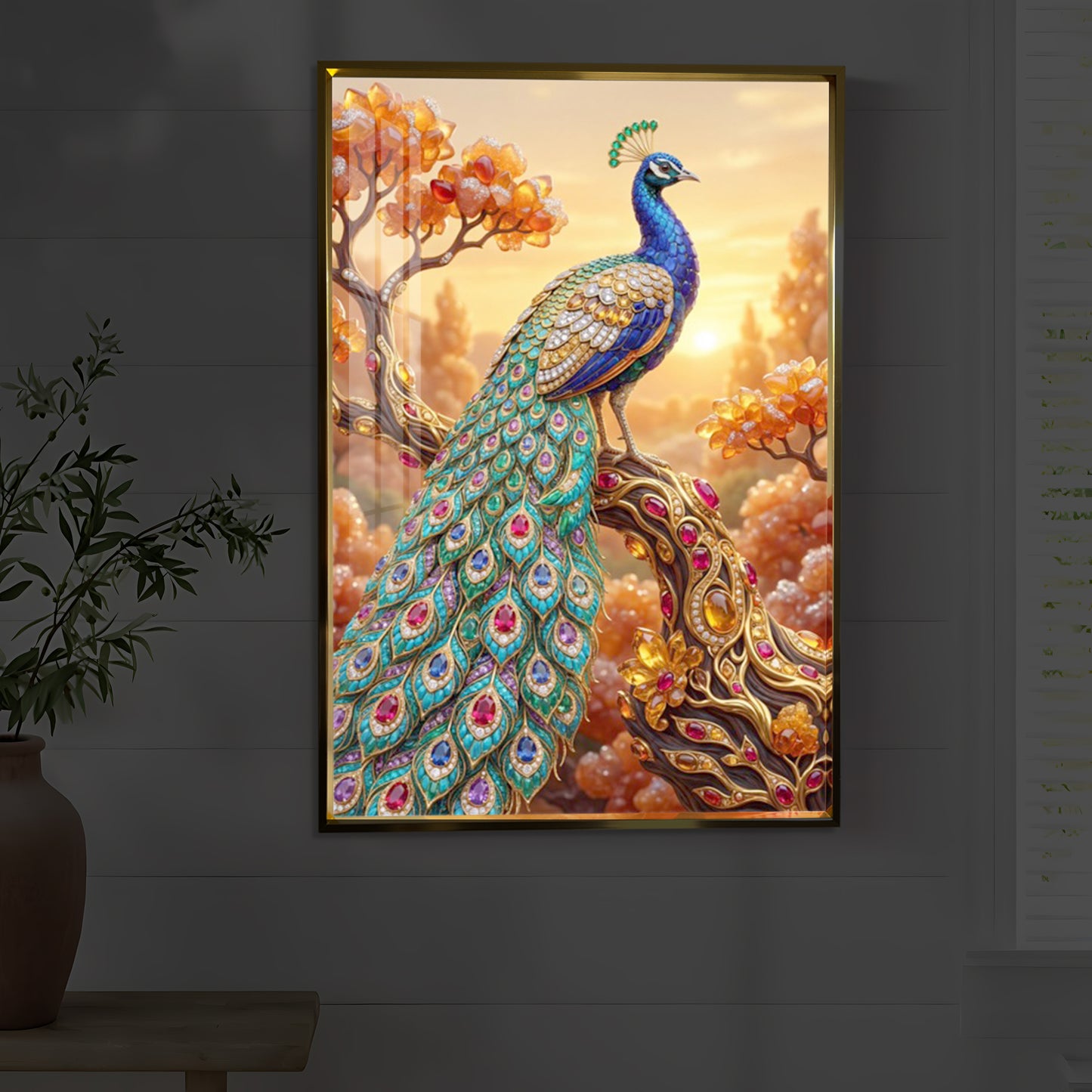 Majestic Peacock Modern Luxury Backlight Vertical Wall Art