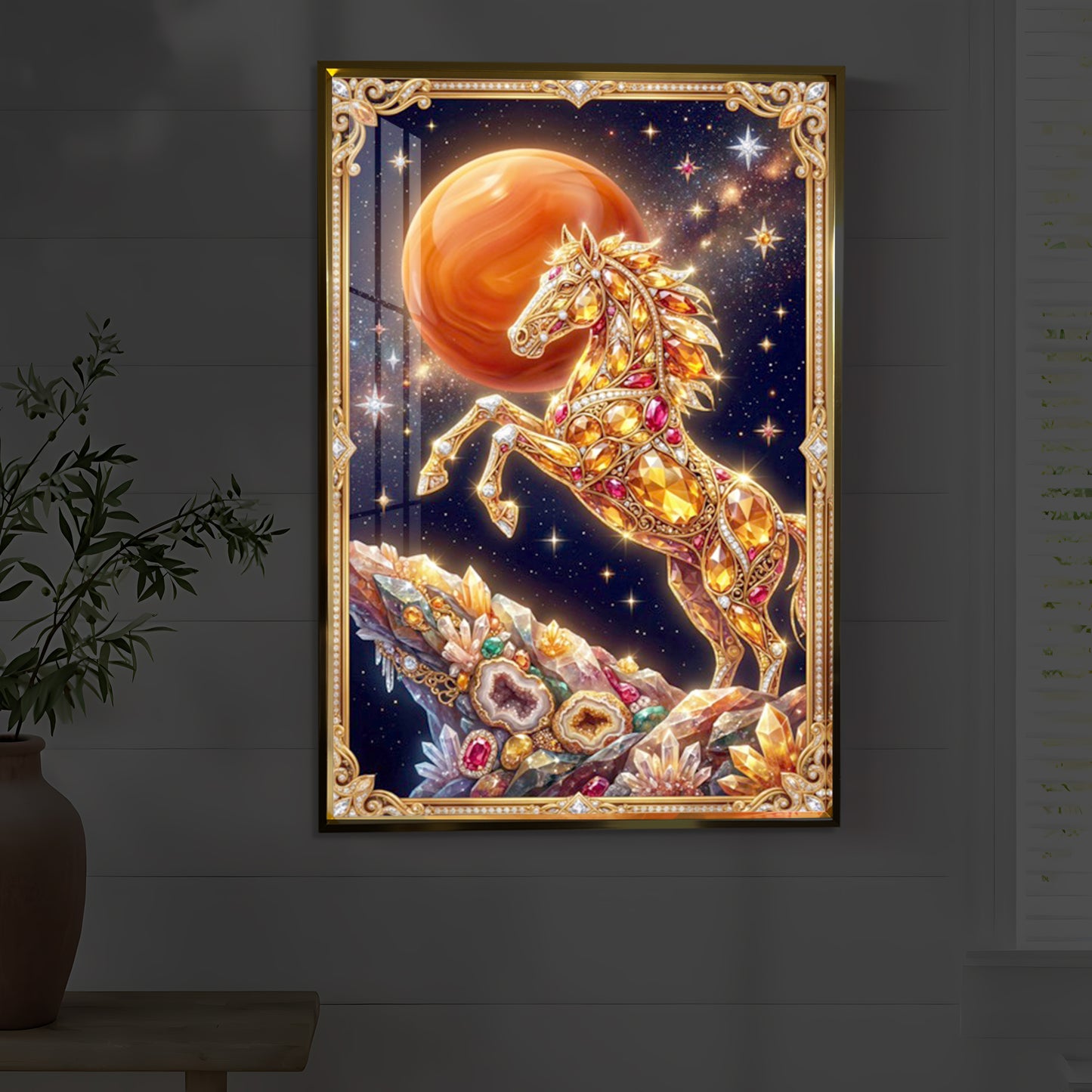 Horse In Dancing Posture Modern Luxury Backlight Vertical Wall Art