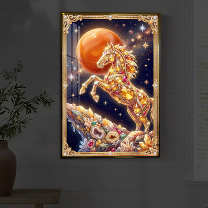 Horse In Dancing Posture Modern Luxury Backlight Vertical Wall Art