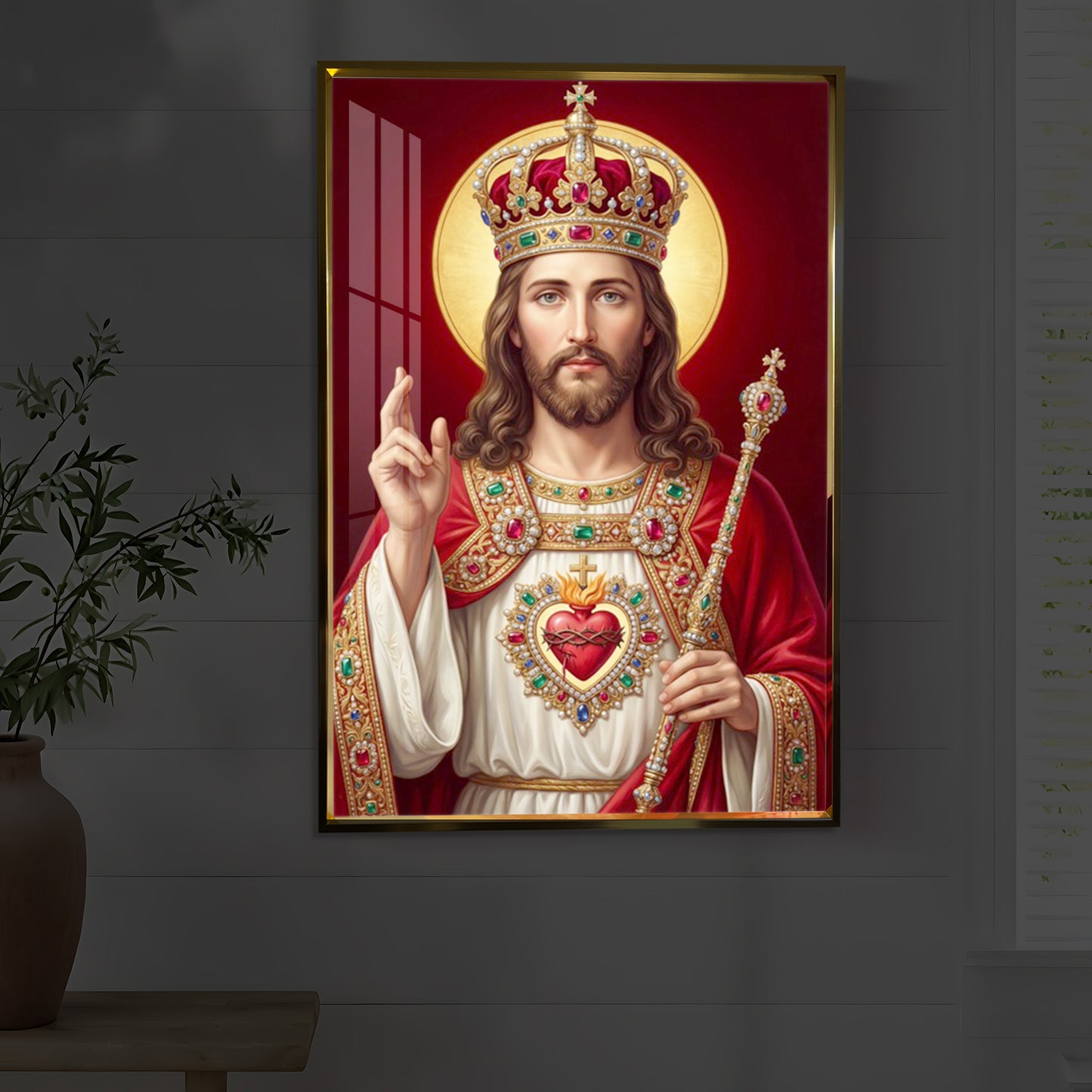 Holy God Christ The King Jesus Modern Luxury Backlight Vertical Wall Art