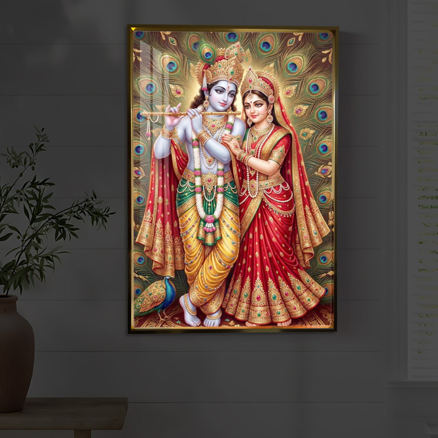 Radha Krishna Divine Bliss Modern Luxury Backlight Vertical Wall Art