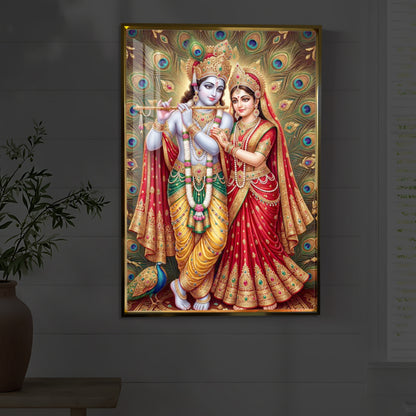 Radha Krishna Divine Bliss Modern Luxury Backlight Vertical Wall Art