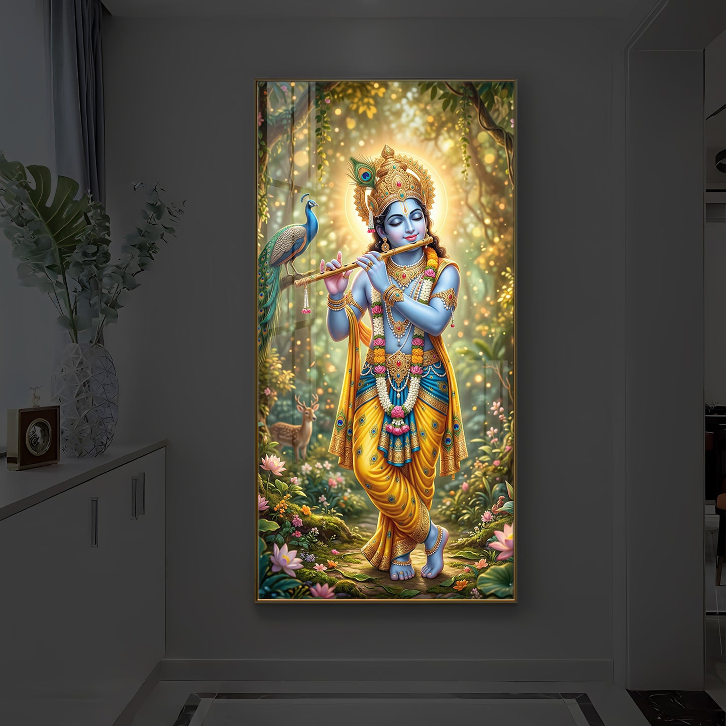 Loving Krishna Modern Luxury Backlight Vertical Wall Art
